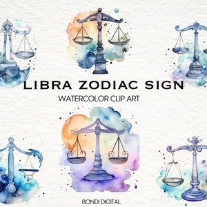 Watercolor Libra Zodiac Sign Clipart | PNG Format for Commercial Use, Instant Download, 20 Transparent Images | Horoscope Art | Libra Symbol