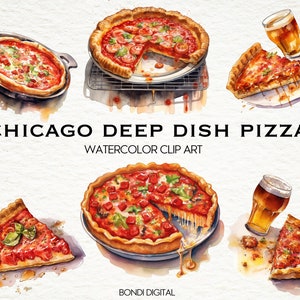 Aquarela Chicago Deep Dish Pizza Clipart | Formato PNG para uso comercial, download instantâneo, 17 imagens transparentes | Chicago Clipart