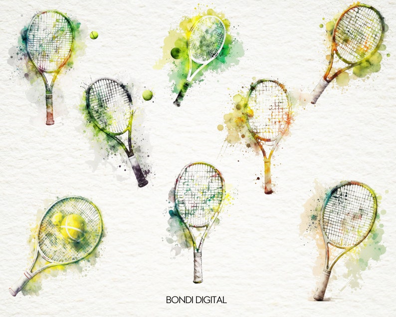 Tennis Racket With Splatter Vector Watercolor Tennis Racket Clipart | Tennis Racquet Clipart | PNG Format ...