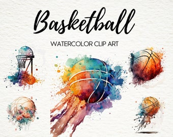 Watercolor Basketball ClipArt - PNG Format for Commercial Use - Instant Download
