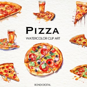 Clipart de pizza aquarela | Clipart de pizza de Nova York | Pizza Chicago | Formato PNG para uso comercial, download instantâneo | 21 imagens transparentes