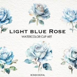 Watercolor Light Blue Rose Clipart | Flower Clipart | PNG Format for Commercial Use, Instant Download | 18 Transparent Images | Circut Files