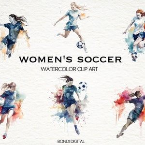 Aquarell Frauen Fußball Clipart | PNG Format für kommerzielle Nutzung, Sofort Download, 16 Transparente Bilder | Weibliche Sport Clipart