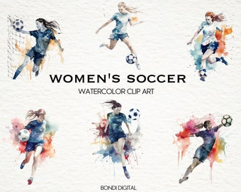 Aquarell Frauen Fußball Clipart | PNG Format für kommerzielle Nutzung, Sofort Download, 16 Transparente Bilder | Weibliche Sport Clipart