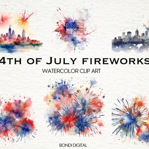 Watercolor 4th of July Fireworks Clipart | Independence Day Clipart | PNG Format for Commercial Use, Instant Download, 20 Transparent Images