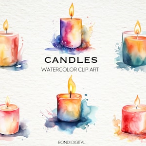Watercolor Candle Clipart | PNG Format for Commercial Use, Instant Download, 19 Transparent Images | Home Decor Designs | Romantic Art