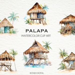 Watercolor Palapa Clipart | Tiki Hut Clipart | PNG Format for Commercial Use, Instant Download, 19 Transparent Images | Beach Art