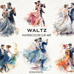 Clipart valzer dell'acquerello / formato PNG per uso commerciale, download istantaneo, 18 immagini trasparenti / clipart di danza / clipart di studio di danza