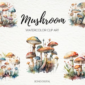 Champignons aquarelle ClipArt - Format PNG pour un usage commercial - Champignons de la forêt enchantée - Téléchargement immédiat
