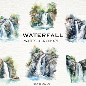 Watercolor Waterfall Clipart | PNG Format for Commercial Use, Instant Download, 18 Transparent Images |  Landscape Images | Nature Art