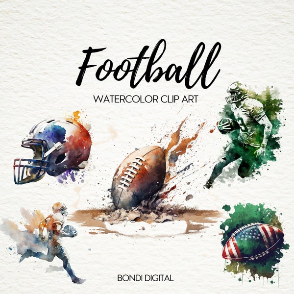 Watercolor Football ClipArt - PNG Format for Commercial Use - Instant Download