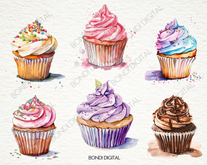 Watercolor Cupcake Clipart | PNG Format for Commercial Use, Instant ...