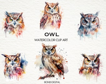 Watercolor Owl Clipart | PNG Format for Commercial Use, Instant Download, 20 Transparent Images | Nature Wall Art | Scrapbooking