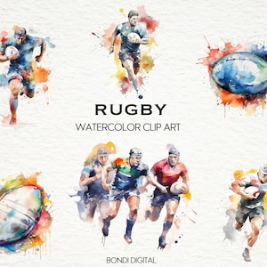Aquarelle Rugby Clipart | Format PNG pour un usage commercial, téléchargement instantané, 19 images transparentes | Conceptions sportives | Cadeaux rugby