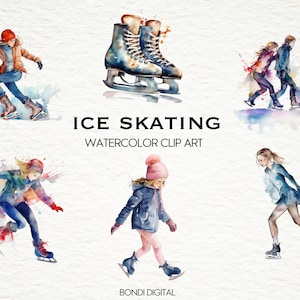 Watercolor Ice Skating Clipart | PNG Format for Commercial Use, Instant Download, 18 Transparent Images | Ice Skates Clipart | Scrapbooking