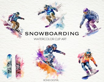 水彩スノーボードクリップアートバンドル、ウィンタースポーツ 水彩スノーボードクリップアートバンドル、ウィンタースポーツ