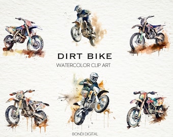 Watercolor Dirt Bike Clipart | PNG Format for Commercial Use, Instant Download, 18 Transparent Images | Off-Road Graphics | Bike Wall Art