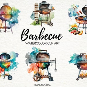 Watercolor Barbecue Clipart | BBQ Clipart | PNG Format for Commercial Use, Instant Download, 18 Transparent Images
