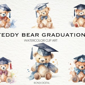 Aquarell Teddy Bär Graduierung Clipart | Abitur Clipart | PNG Format für kommerzielle Nutzung, Sofort Download, 22 Transparente Bilder