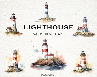 Watercolor Lighthouse Clipart | Beach Clipart | Nautical Clipart | PNG Format for Commercial Use, Instant Download | 20 Transparent Images