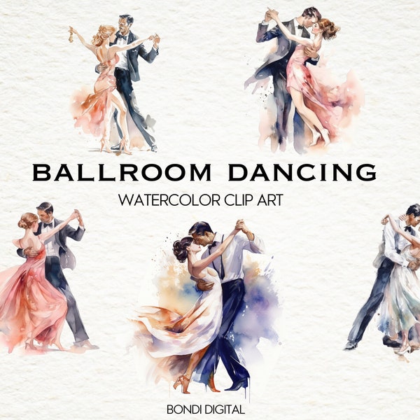 Watercolor Ballroom Dancing Clipart | PNG Format for Commercial Use, Instant Download, 18 Transparent Images | Wedding Invitation Clipart