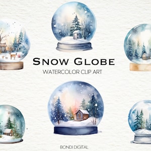 Watercolor Winter Snow Globe Clipart | PNG Format for Commercial Use, Instant Download, 24 Transparent Images |