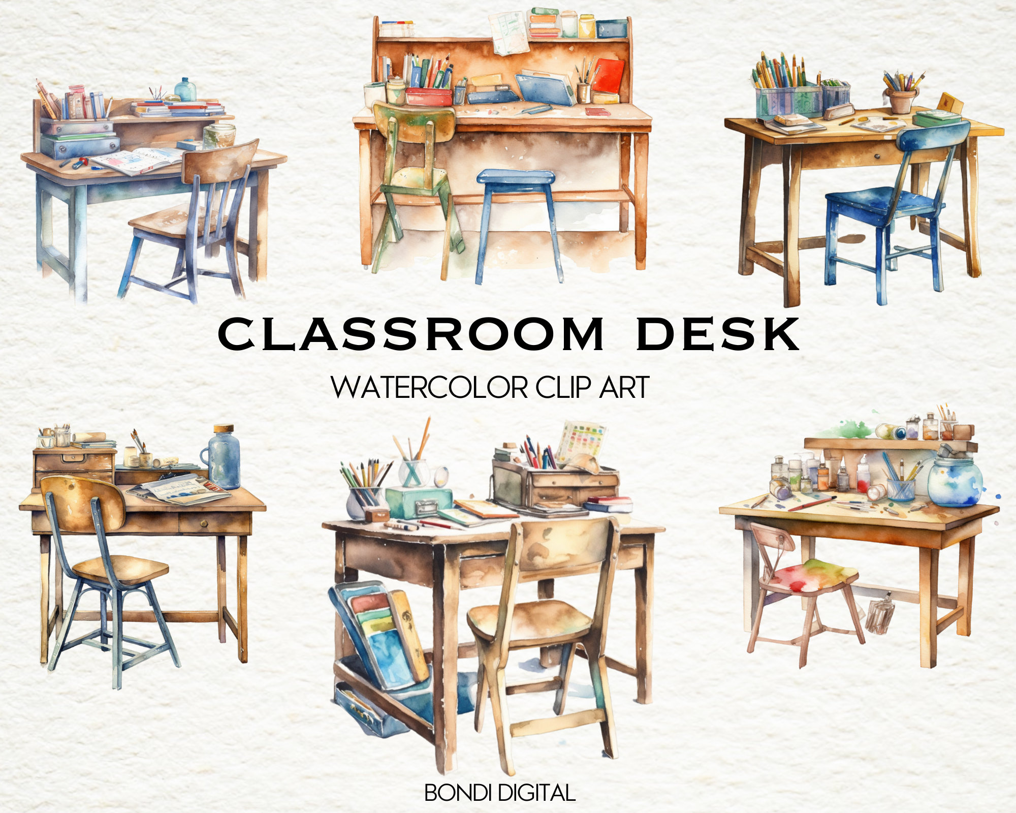 Watercolor Classroom Desk Clipart | PNG Format for Commercial Use, Instant  Download, 19 Transparent Images | Back to School Clipart - Etsy, image size:2000x1600