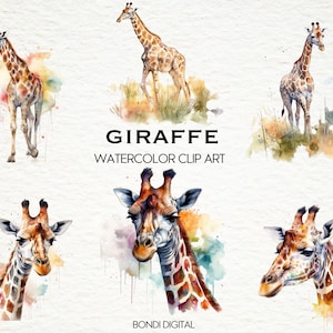Watercolor Giraffe Clipart | PNG Format for Commercial Use, Instant Download, 17 Transparent Images | Safari Drawings | Animal Art