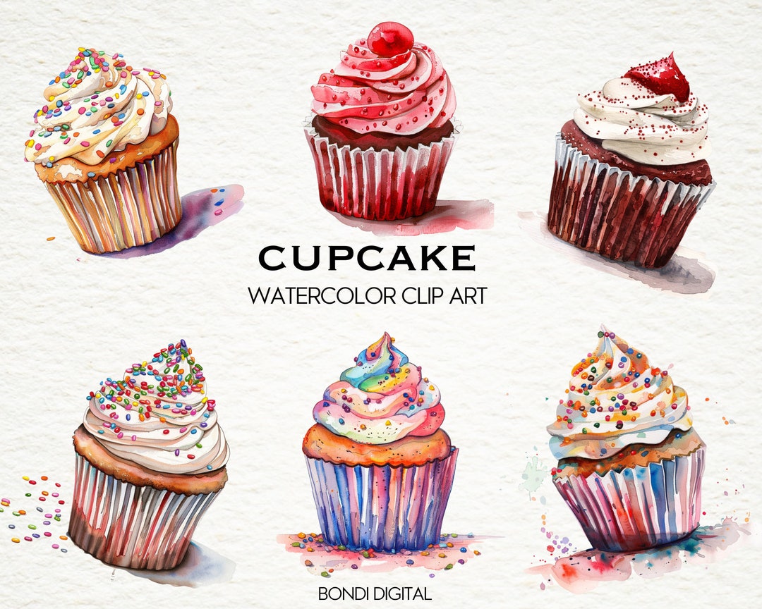 Watercolor Cupcake Clipart | PNG Format for Commercial Use, Instant ...