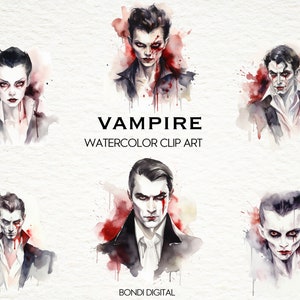 Aquarell Vampir Clipart | PNG Format für kommerzielle Nutzung, Sofort Download, 19 Transparente Bilder | Gruselige Halloween Designs | Gotische Kunst