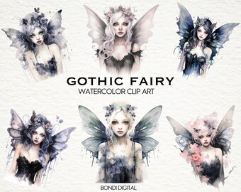 Watercolor Gothic Fairy Clipart | PNG Format for Commercial Use, Instant Download, 17 Transparent Images | Goth Clipart | Fantasy Art