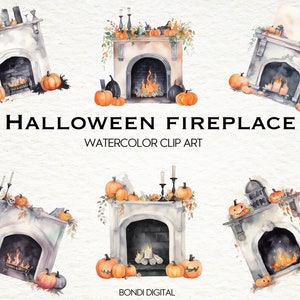 Watercolor Halloween Fireplace Clipart | PNG Format for Commercial Use, Instant Download, 20 Transparent Images | Halloween Illustrations