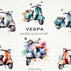 Watercolor Vespa Clipart | PNG Format for Commercial Use, Instant Download, 20 Transparent Images | Sublimation | Scooter Illustrations