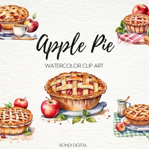 Watercolor Apple Pie Clipart | Food Clipart | PNG Format for Commercial Use, Instant Download | 23 Transparent Images