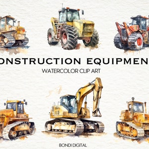Aquarell Baumaschinen Clipart | Schweres Fahrzeug Clipart | PNG Format für kommerzielle Nutzung, Sofort Download, 21 Transparente Bilder