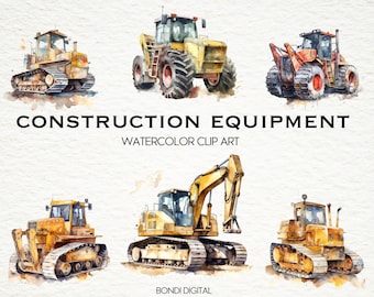 Watercolor Construction Equipment Clipart | Heavy Vehicle Clipart | PNG Format for Commercial Use, Instant Download, 21 Transparent Images