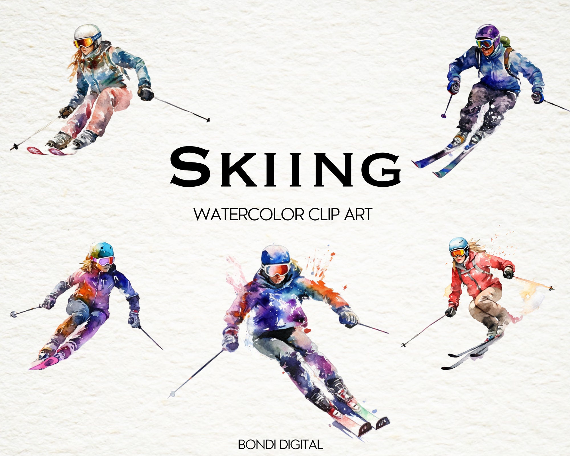 Cute Winter Animals Clipart, Cute Ski Clipart, Skiing Animals