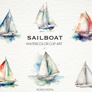 Watercolor Sailboat Clipart | Nautical Clipart | PNG Format for Commercial Use, Instant Download, 18 Transparent Images