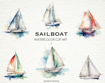 Watercolor Sailboat Clipart | Nautical Clipart | PNG Format for Commercial Use, Instant Download, 18 Transparent Images