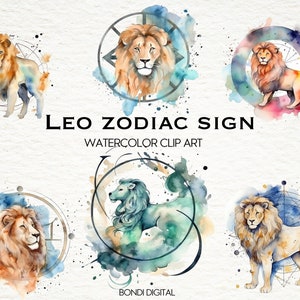 Watercolor Leo Zodiac Sign Clipart | PNG Format for Commercial Use, Instant Download, 19 Transparent Images | Horoscope Art | Leo Symbol