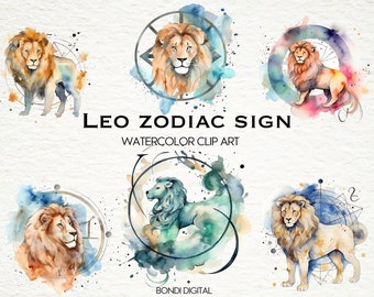 Watercolor Leo Zodiac Sign Clipart | PNG Format for Commercial Use, Instant Download, 19 Transparent Images | Horoscope Art | Leo Symbol