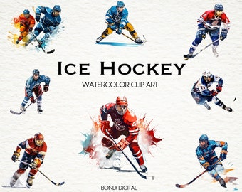 Watercolor Ice Hockey Clipart | Sport Clipart | PNG Format for Commercial Use, Instant Download | 20 Transparent Images