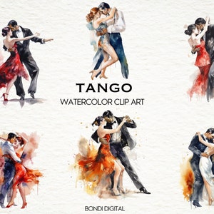 Acuarela Tango Clipart / Formato PNG para uso comercial, descarga instantánea, 19 imágenes transparentes / Clipart de baile / Arte de competencia de baile