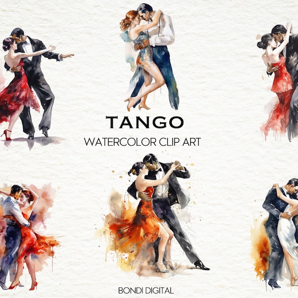 Clipart Tango aquarelle | Format PNG à usage commercial, téléchargement immédiat, 19 images transparentes | Clipart de danse | Concours de danse Art