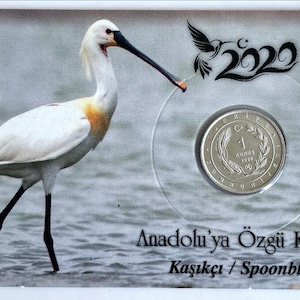 Türkei Turkiye 1 Kurus 2020 Native Birds of Anatolien - Löffler Gedenk Aliminum in seiner Mappe UNC
