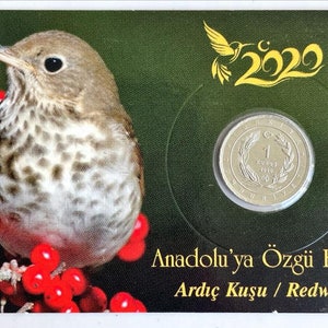 Türkei Turkiye 1 Kurus 2020 Native Birds of Anatolien - Redwing Gedenk Aliminum in seiner Mappe UNC