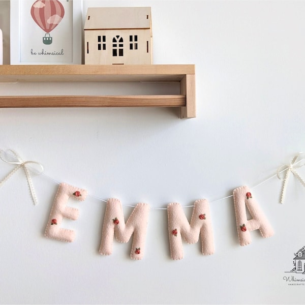 Custom Name Banner, Felt Name Garland, Nursery Decor, Floral Banner