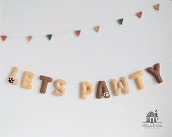 Dog or Cat Birthday Banner, Dog or Cat Birthday Garland, Felt Happy Birthday Banner for pets, Let's Pawty Banner