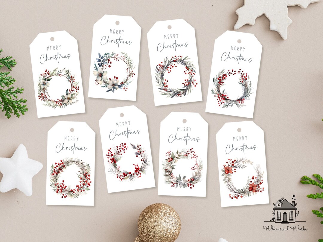 Digital Christmas Gift Tags Wreath Gift Tags Instant Etsy