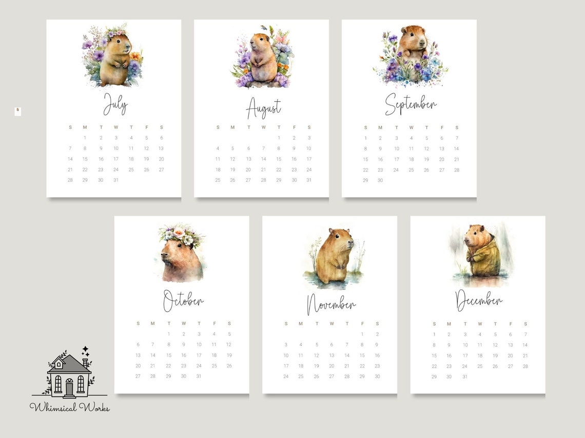Cute Capybara Calendar Digital 2024 Printable Calendar Etsy